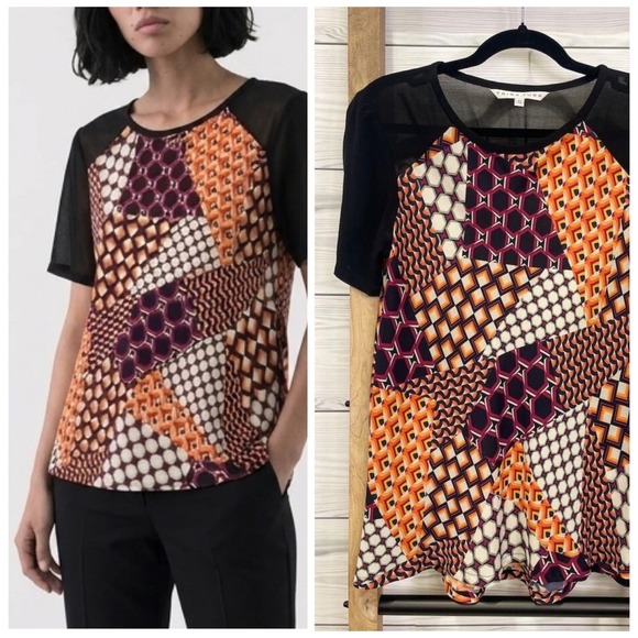 Trina Turk Tops - Trina Turk Women's Geometric Print Blouse Sheer‎ Sleeves Size S